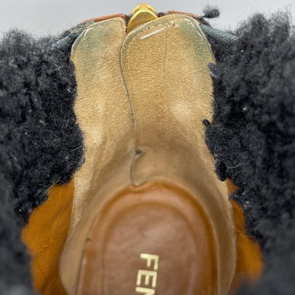 Fendi Moorland Two Tone Black Brown Leather Shearling Ankle Bootie Size 36.5 6.5 - Picture 15 of 15